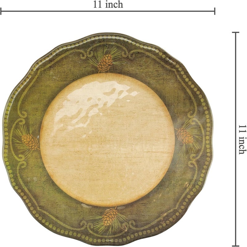 UP UPware Woodland Pinecone Melamine Dinner Plate Set Flower Shaped Plates with Beaded Edge for Main course Pasta and Salad BPAFree Dishwasher Safe Green 11 Inch Set of 6 - Image 3