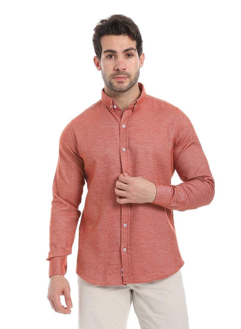 Andora Classic Heather Cotton Long Sleeve Shirt_Heather Dark Orange - Image 1
