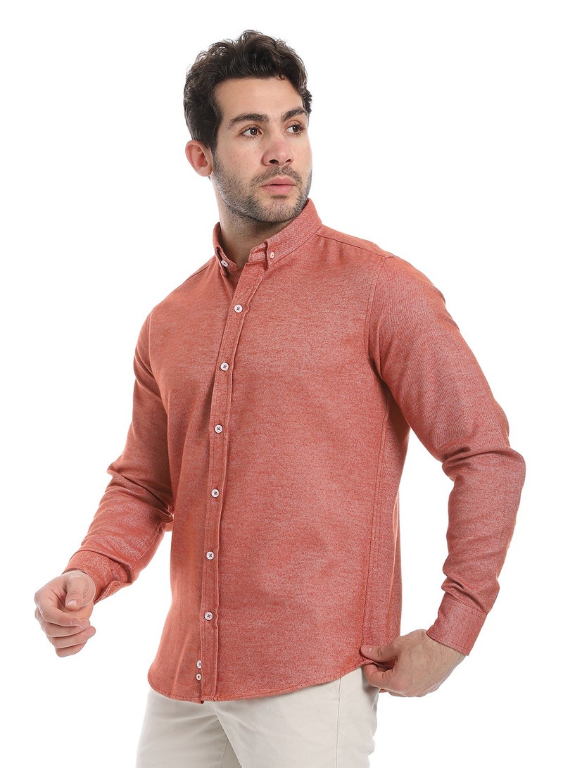 Andora Classic Heather Cotton Long Sleeve Shirt_Heather Dark Orange - Image 2