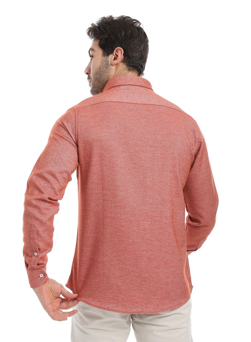 Andora Classic Heather Cotton Long Sleeve Shirt_Heather Dark Orange - Image 3