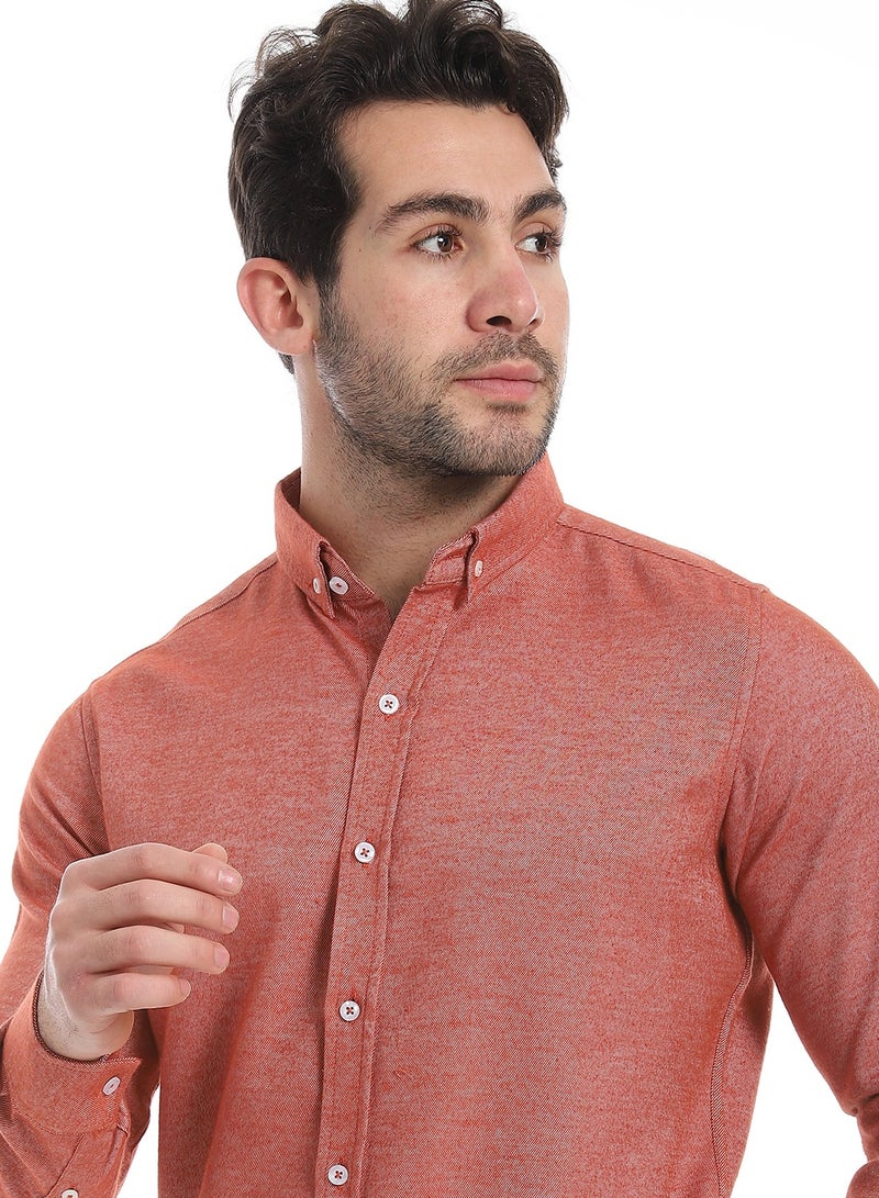 Andora Classic Heather Cotton Long Sleeve Shirt_Heather Dark Orange - Image 4