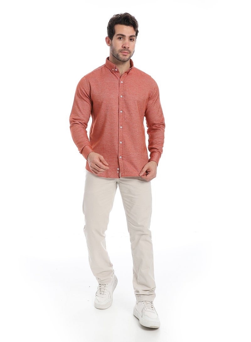 Andora Classic Heather Cotton Long Sleeve Shirt_Heather Dark Orange - Image 5