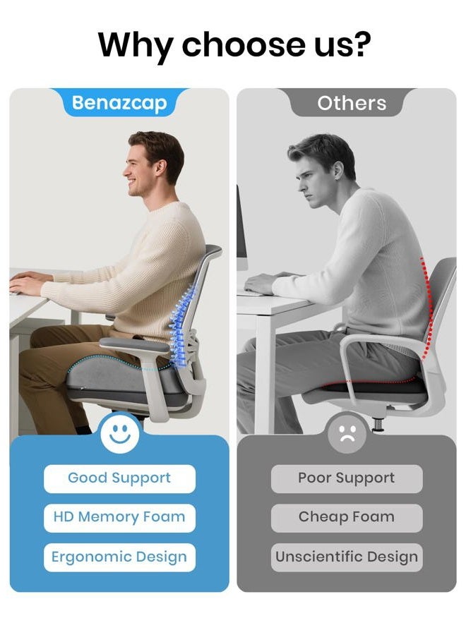 Benazcap Seat Cushion - Memory Foam Car Seat Pad - Sciatica & Lower Back Pain Relief - Car Seat Cushions for Driving - Road Trip Essentials for Drivers, Grey - Image 5