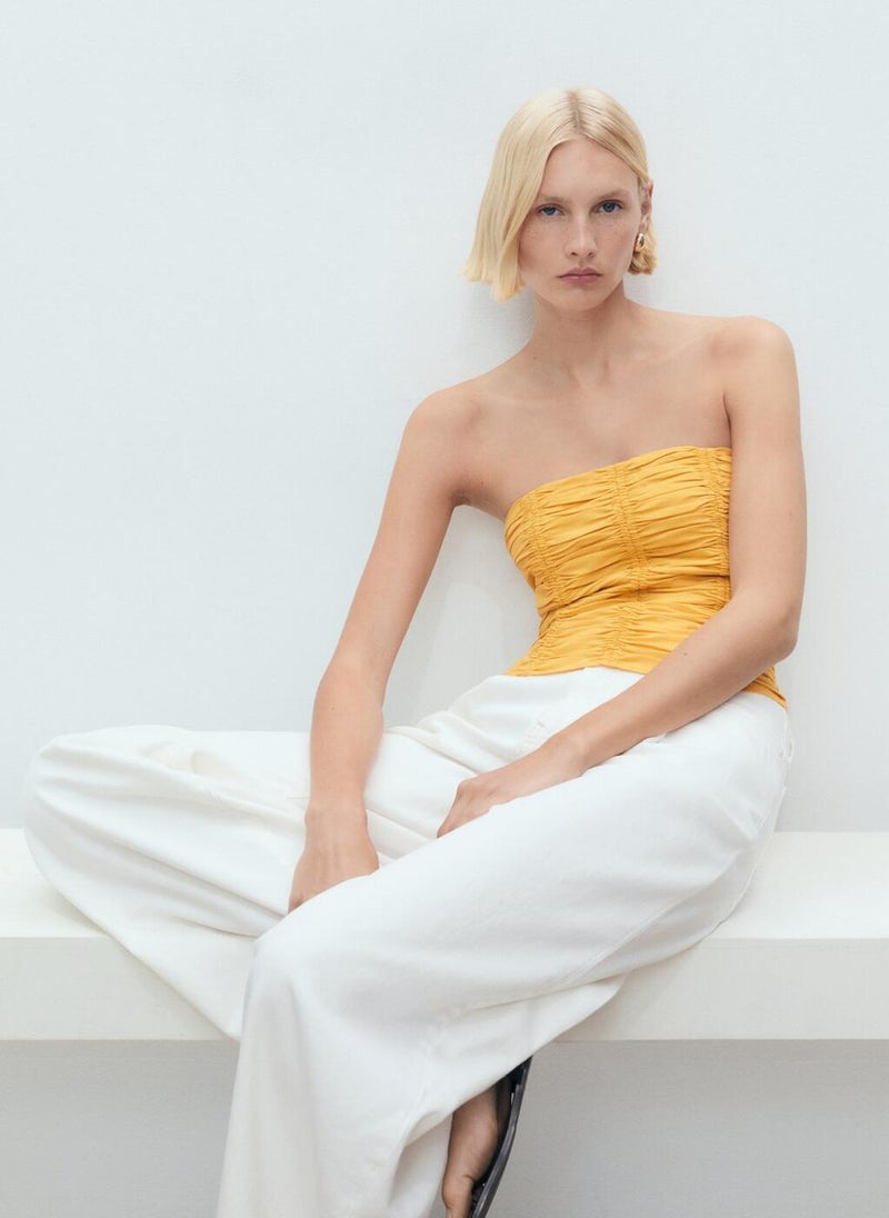 MANGO Ruched Strapless Top  - Image 3