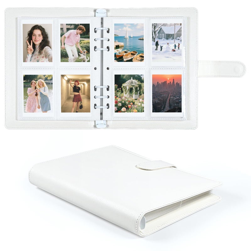 WITHYU 2x3 Photo Album, Refillable PU Leather A5 Photo Binder with Adjustable Pages, 200 Pockets for Fujifilm Instax Mini 12 11 9 40 99 90 8 7 Evo LiPlay, Polaroid Snap PIC-300 Z2300 Instant Cameras (White) - Image 1