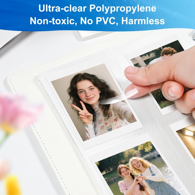 WITHYU 2x3 Photo Album, Refillable PU Leather A5 Photo Binder with Adjustable Pages, 200 Pockets for Fujifilm Instax Mini 12 11 9 40 99 90 8 7 Evo LiPlay, Polaroid Snap PIC-300 Z2300 Instant Cameras (White) - Image 4