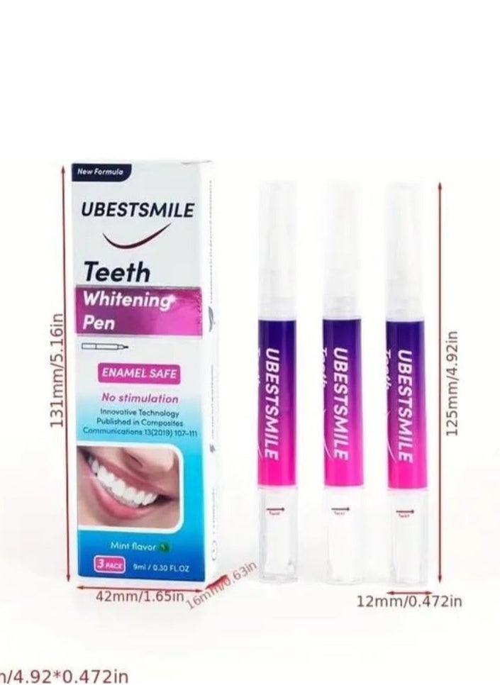 UBESTSMILE - 3 in 1 Teeth Whitening Pen Enamel Safe New Formula Improve Brightness Conceals Stains Neutralizes Yellow Remove Tea Wine Coffee Smoking Stains Tooth Whitening Gel Pen - Image 1