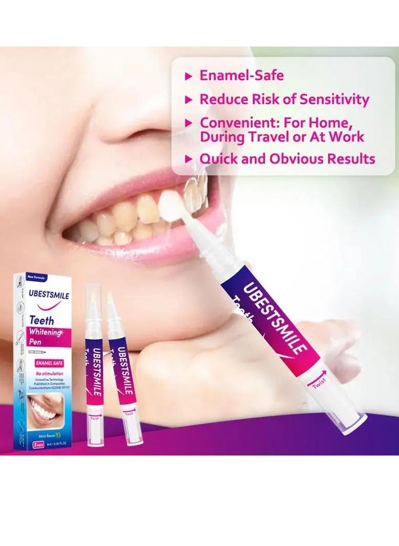 UBESTSMILE - 3 in 1 Teeth Whitening Pen Enamel Safe New Formula Improve Brightness Conceals Stains Neutralizes Yellow Remove Tea Wine Coffee Smoking Stains Tooth Whitening Gel Pen - Image 1