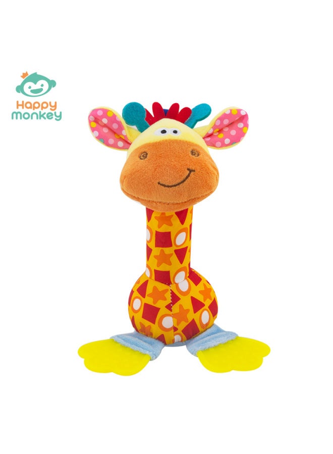 Happy Monkey Baby Handheld Cartoon Animal Rattle Teeth Gel Bite To Soothe Baby Toys Cross Border-Color:Hand-held Teething Rattle Stick-Fawn-Specifications:16.5cm*8cm - Image 1