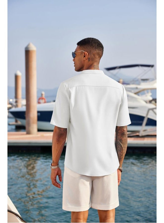COOFANDY Men's Casual Henley Shirt Short Sleeve Band Collar Linen Shirt Summer Beach Hippie T-Shirts, S - Image 3
