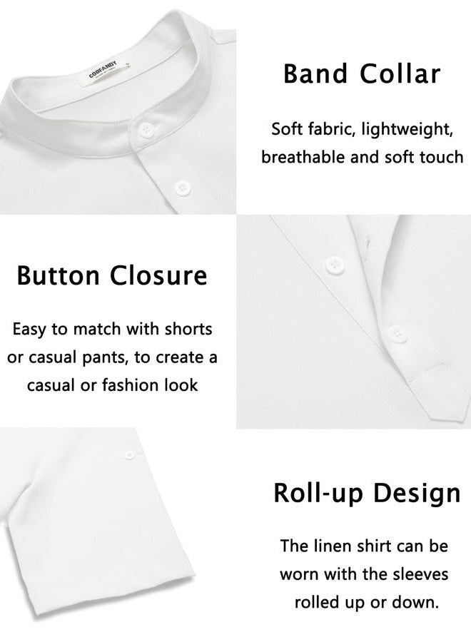 COOFANDY Men's Casual Henley Shirt Short Sleeve Band Collar Linen Shirt Summer Beach Hippie T-Shirts, S - Image 5