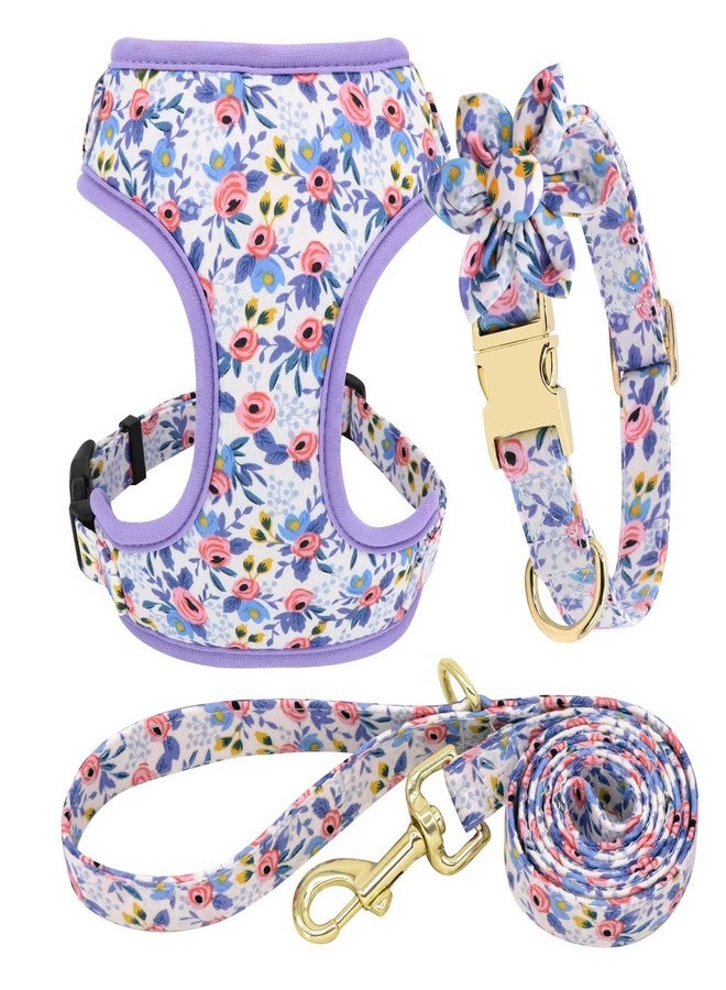 Beirui Cute Girl Dog Collars, Harnesses & Leashes Set - Adjustable Dog Collar and Leash Set with Flower - Soft Mesh Dog Vest Harness for Puppies Small Medium Dogs (Blue,XS) - Image 1