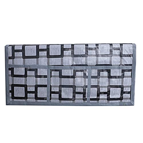 Kuber Industries Fridge Top Cover|Checks Print & Water Resistant PVC Material|6 Utility Side Pockets With Plain Border|Size 98 x 55 CM, Pack of 1 (Grey) - Image 3