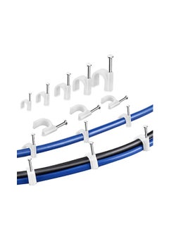 SIMRON ; MAKING LIFE SMART SIMRON 200pcs Wire Fastener Circle Cable Clips with Metal Nails for Cable Management Cord Organizer Round Wire Clamps for Hanging Cables Fitting on Wall White Pack of 200 6mm 200  - Image 1