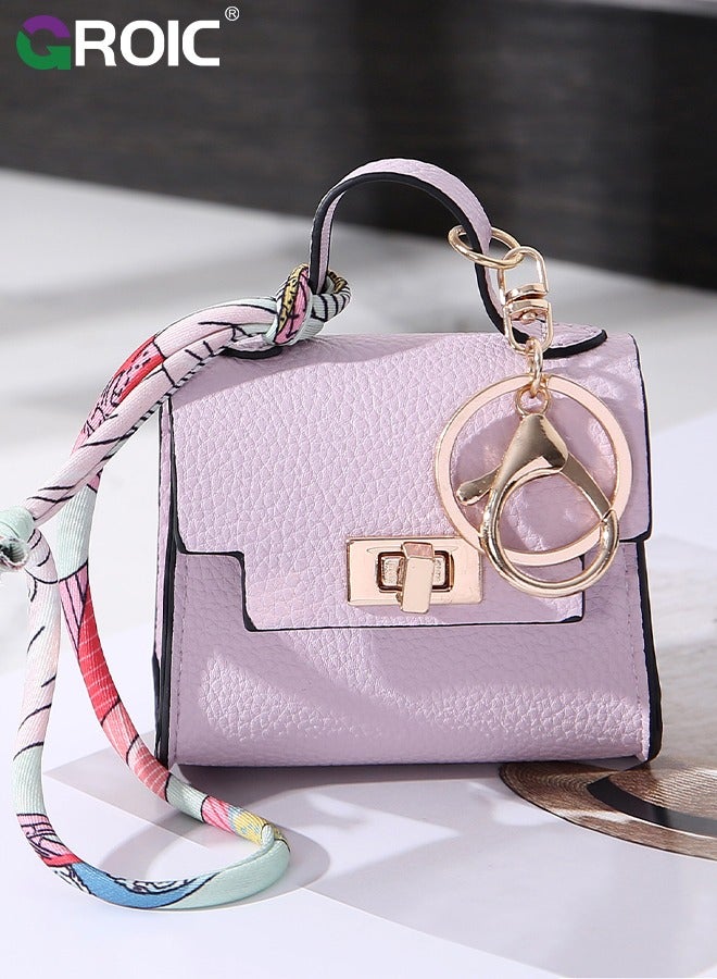 GROIC Mini Bag Purse Case for AirPods, Mini Purse Storage Bag, Earphone Storage Bag, Cute Coin Purse Headphone Bag for Car keys, Change, Pendants, Mini Bag Charms accessories for Women - Purple  - Image 1