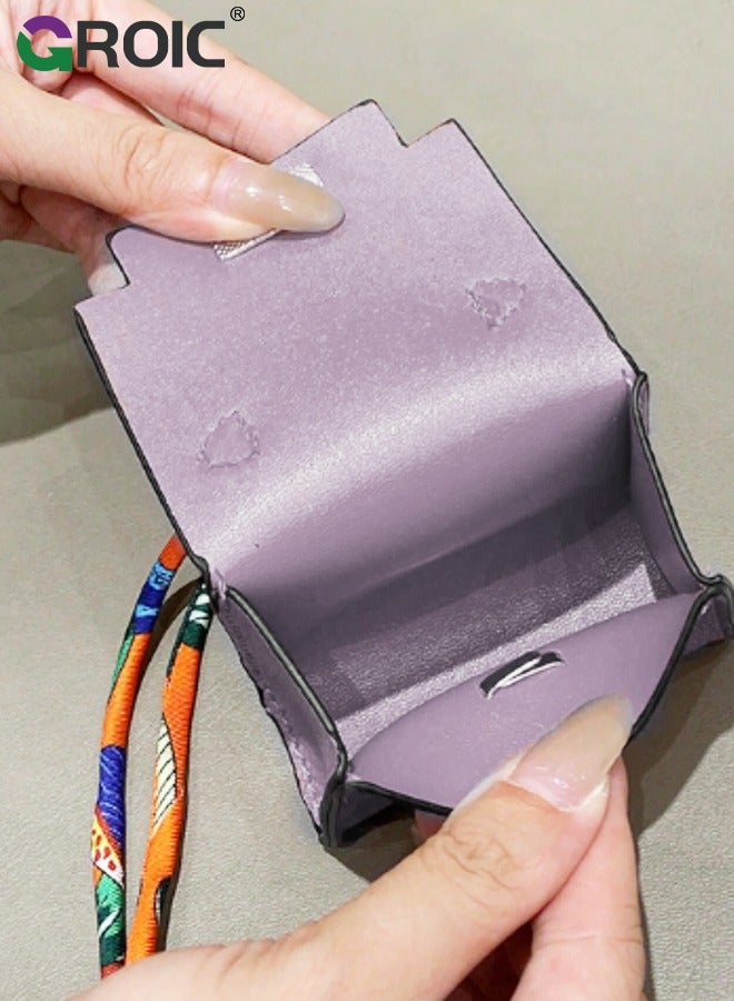 GROIC Mini Bag Purse Case for AirPods, Mini Purse Storage Bag, Earphone Storage Bag, Cute Coin Purse Headphone Bag for Car keys, Change, Pendants, Mini Bag Charms accessories for Women - Purple  - Image 4