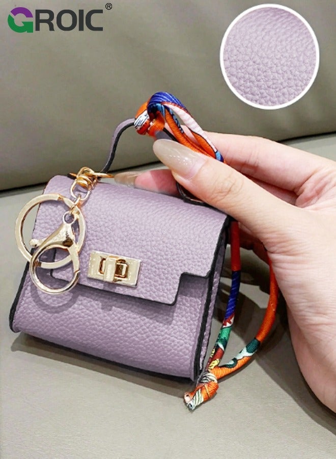 GROIC Mini Bag Purse Case for AirPods, Mini Purse Storage Bag, Earphone Storage Bag, Cute Coin Purse Headphone Bag for Car keys, Change, Pendants, Mini Bag Charms accessories for Women - Purple  - Image 3