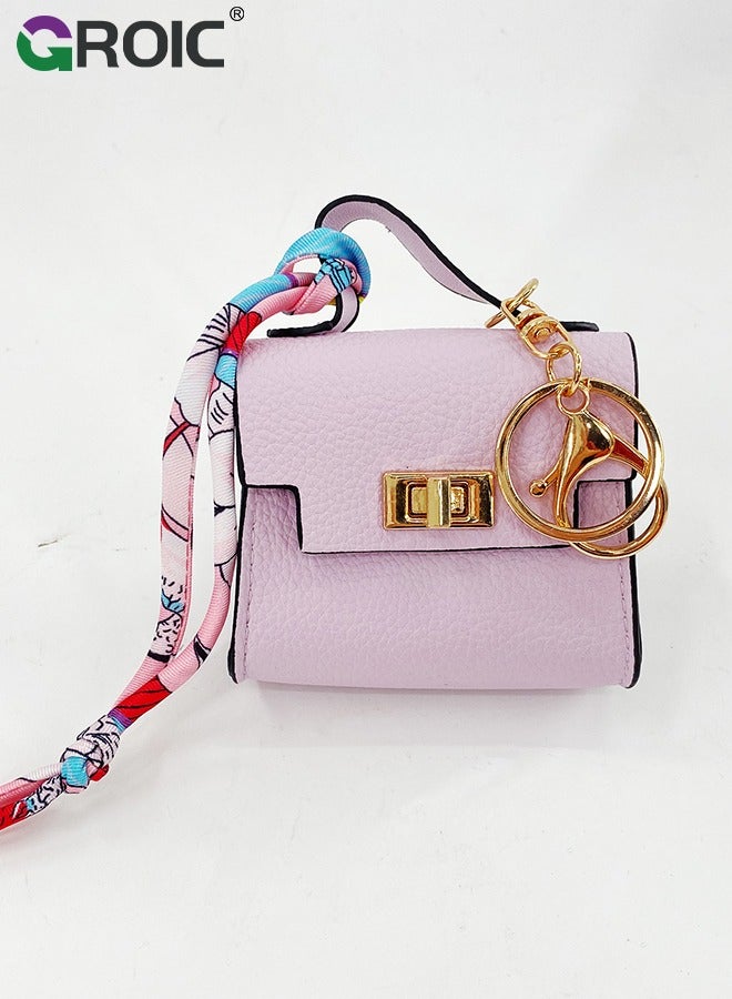GROIC Mini Bag Purse Case for AirPods, Mini Purse Storage Bag, Earphone Storage Bag, Cute Coin Purse Headphone Bag for Car keys, Change, Pendants, Mini Bag Charms accessories for Women - Purple  - Image 5