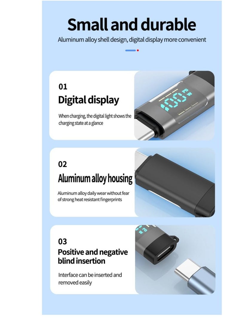 USB C Adapter, 2 Pcs 100W Digital Display USB C Female to USB C Male Extension Adapter, with Digital Display, Type C Power Meter Tester, Compatible iPhone 15 Pro Max and Other USB C Devices (Grey) - Image 5
