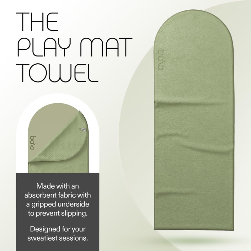 Bala Play Mat Towel, Sage - Non-Slip Absorbent Gym Towels Designed for Sweat, Hot Yoga, Pilates & Core Training Workouts - Fitness & Exercise Gear Essentials for Working Out - Men & Women - Image 2