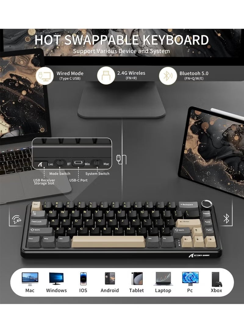 Attack Shark X66 Wireless Mechanical Gaming Keyboard with Knob,Tri Mode USB-C/BT5.0/2.4G Gasket Mounted 60% RGB Gaming Keyboard, Side Printed PBT Keycap,Hot Swappable Strawberry Switch - Image 3