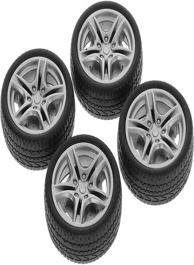 4 إطارات سوداء، عجلات مطاطية محاكاة مقاس 48 مم، قطع غيار سيارات تحكم عن بعد سهلة التركيب، صغيرة الحجم، مجموعات إطارات وعجلات، سيارات وقطع غيار يتم التحكم فيها عن بعد أو عبر تطبيق، عجلات وإطارات - Image 1