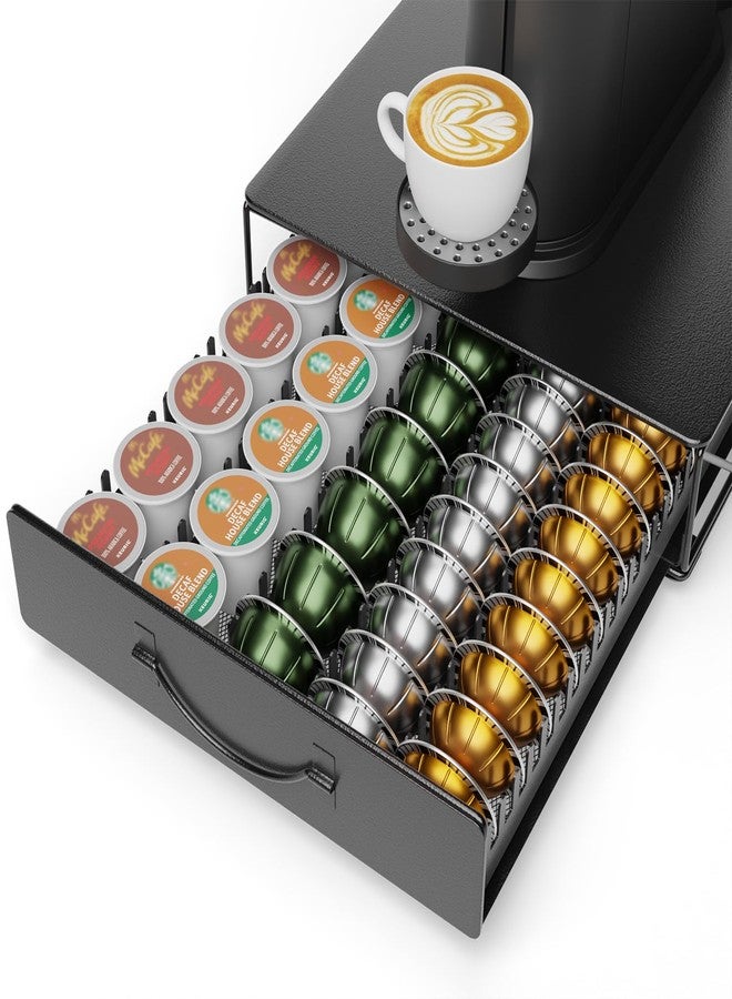 HFHOME Coffee Pod Holder Drawer Compatible with Nespresso - 40 Large or 60 Small VertuoLine Pods - Black Metal Coffee Capsule Storage Organizer for Vertuo - Coffee Capsule Holder for Kcup Home Kitchen - Image 1