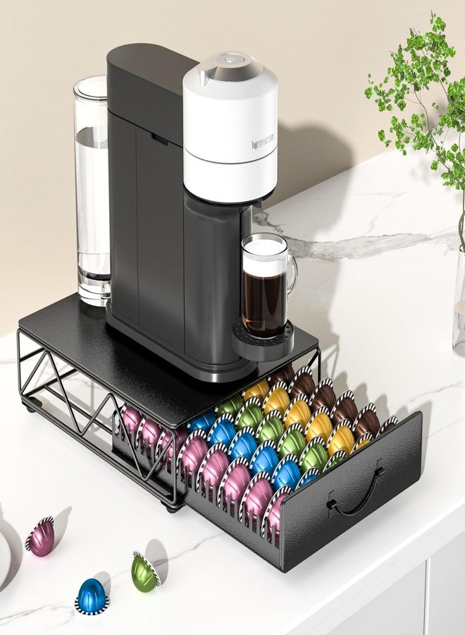 HFHOME Coffee Pod Holder Drawer Compatible with Nespresso - 40 Large or 60 Small VertuoLine Pods - Black Metal Coffee Capsule Storage Organizer for Vertuo - Coffee Capsule Holder for Kcup Home Kitchen - Image 4