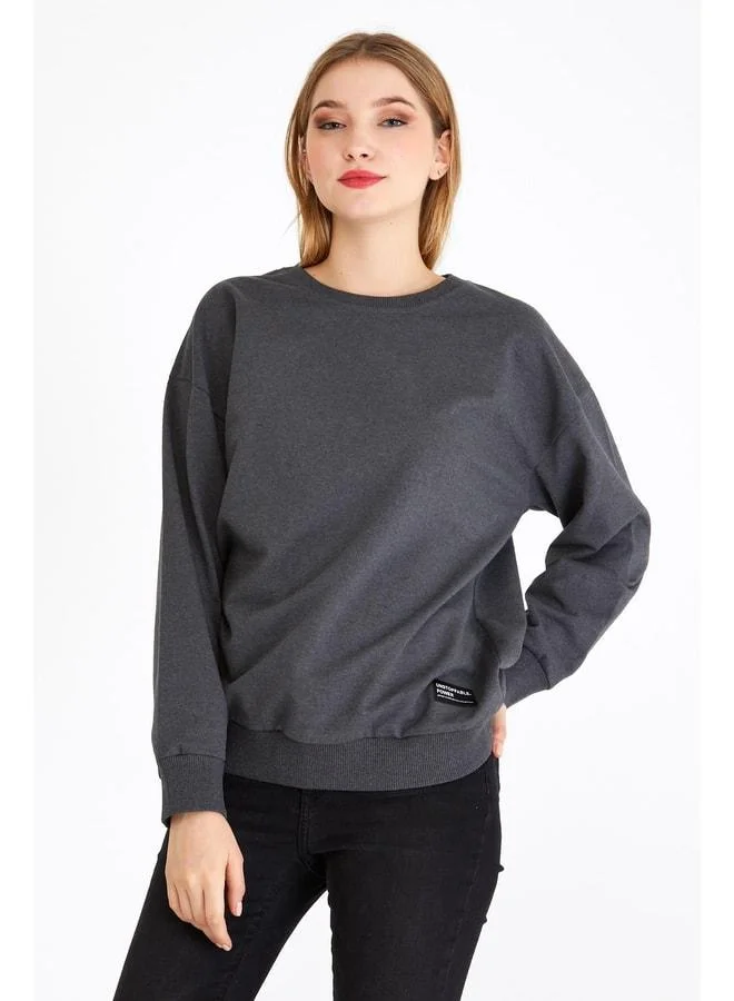 mmetalic Women’s Anthracite Basic Crew Neck Sweatshirt