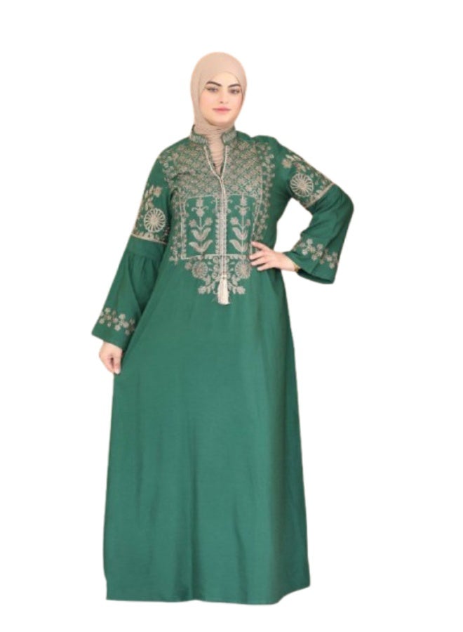 Women's embroidered abaya made of imported French linen, perfect for going out and receiving guests – an elegant women's abaya with exquisite embroidery and a comfortable design. - Image 1