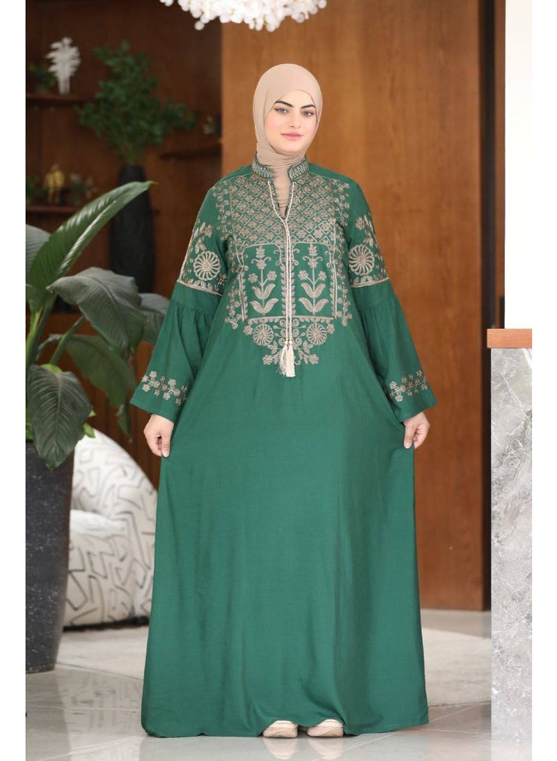 Women's embroidered abaya made of imported French linen, perfect for going out and receiving guests – an elegant women's abaya with exquisite embroidery and a comfortable design. - Image 2