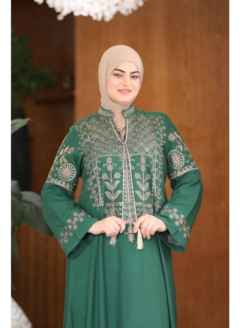 Women's embroidered abaya made of imported French linen, perfect for going out and receiving guests – an elegant women's abaya with exquisite embroidery and a comfortable design. - Image 3