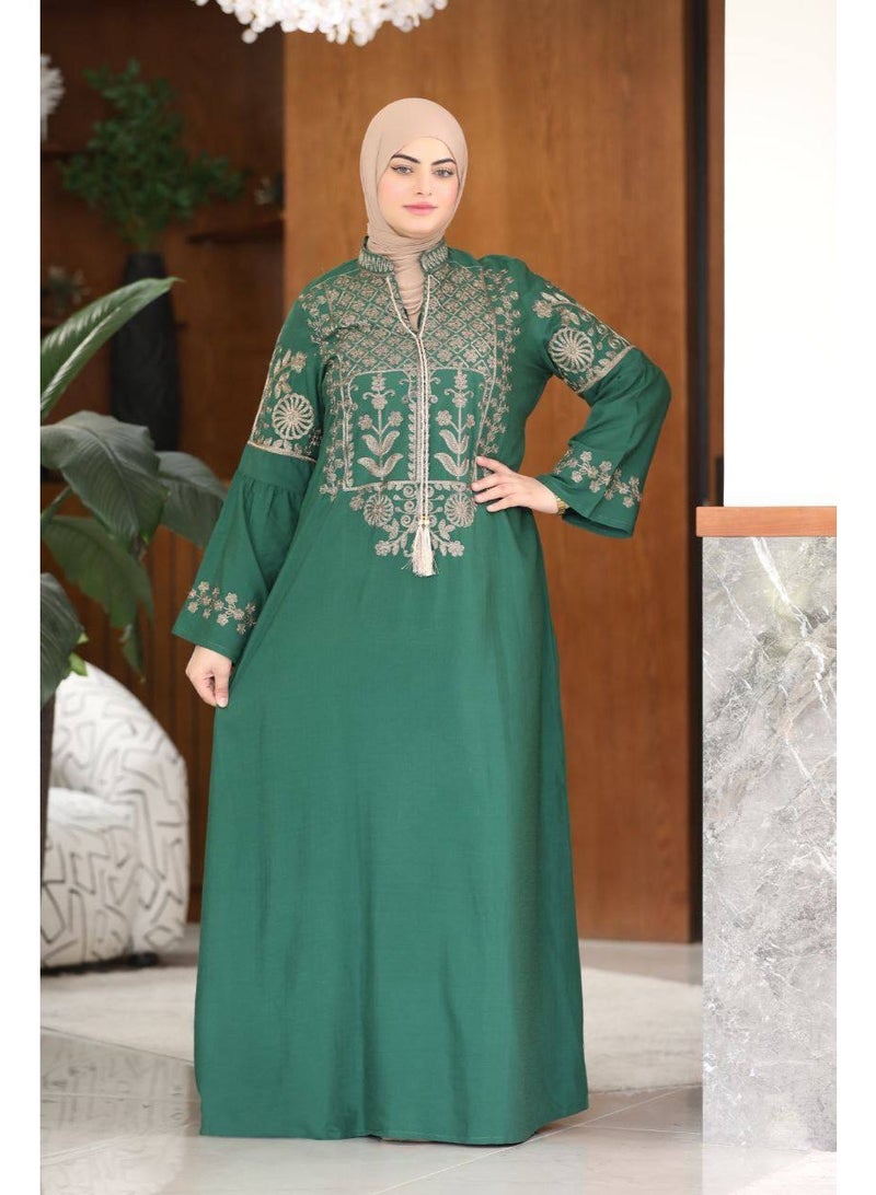 Women's embroidered abaya made of imported French linen, perfect for going out and receiving guests – an elegant women's abaya with exquisite embroidery and a comfortable design. - Image 4