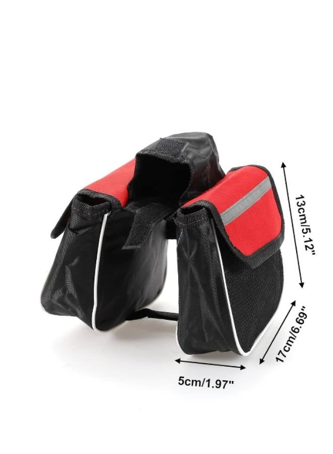 حقيبة إطار الدراجة، حقيبة دراجة بانير، حقيبة رف دراجة مقاومة للماء، حقيبة إطار أمامية للدراجة للدراجة على الطريق والدراجة الجبلية من النايلون، قطعة واحدة (أحمر) - Image 2