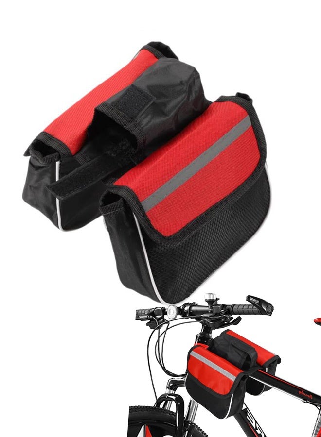 حقيبة إطار الدراجة، حقيبة دراجة بانير، حقيبة رف دراجة مقاومة للماء، حقيبة إطار أمامية للدراجة للدراجة على الطريق والدراجة الجبلية من النايلون، قطعة واحدة (أحمر) - Image 1