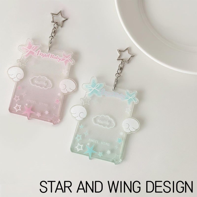 Roioiow 2 Pieces Star Wing-Shaped Photocard Holder Keychain - Clear Acrylic Protective Sleeve for ID, Bus, Student Card - Image 4