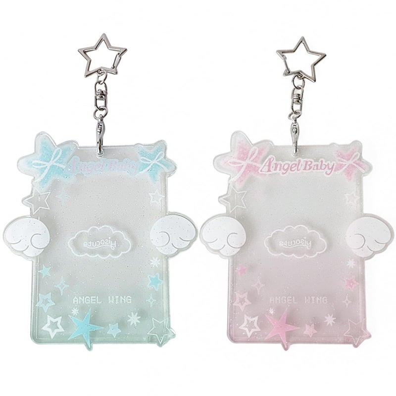 Roioiow 2 Pieces Star Wing-Shaped Photocard Holder Keychain - Clear Acrylic Protective Sleeve for ID, Bus, Student Card - Image 1