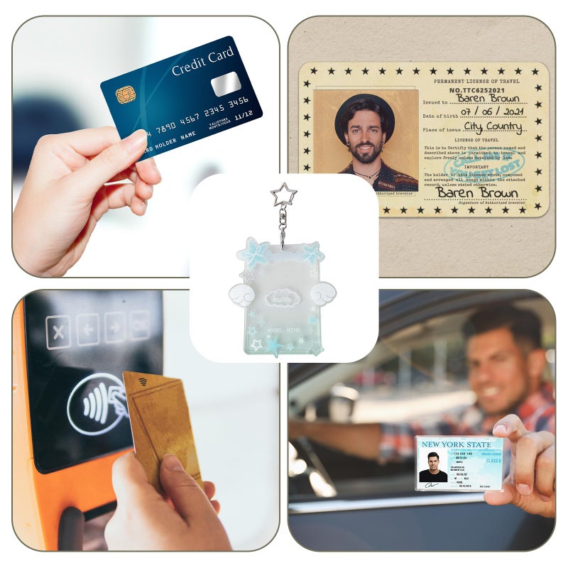 Roioiow 2 Pieces Star Wing-Shaped Photocard Holder Keychain - Clear Acrylic Protective Sleeve for ID, Bus, Student Card - Image 2