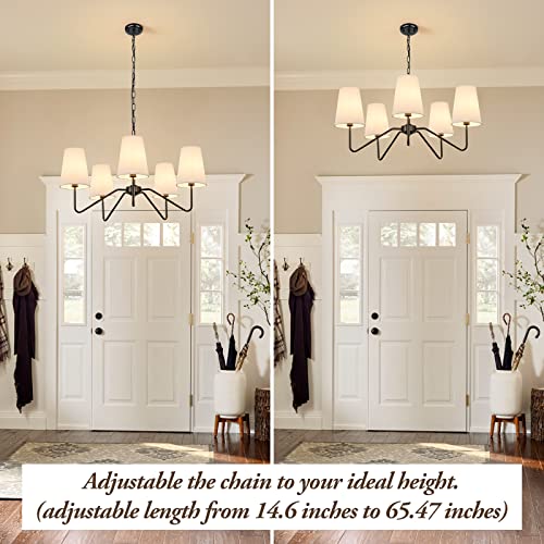 Bosceos 5-Light 30” Modern Chandelier with White Shades, Classic Pendant Ceiling Light Fixture for Dining Room, Black Chandelier with E12 Base Hanging Lamp for Living Room Hallway Bedroom, Height Adjustable - Image 2