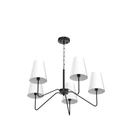 Bosceos 5-Light 30” Modern Chandelier with White Shades, Classic Pendant Ceiling Light Fixture for Dining Room, Black Chandelier with E12 Base Hanging Lamp for Living Room Hallway Bedroom, Height Adjustable - Image 4