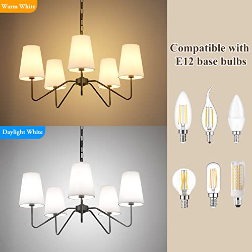 Bosceos 5-Light 30” Modern Chandelier with White Shades, Classic Pendant Ceiling Light Fixture for Dining Room, Black Chandelier with E12 Base Hanging Lamp for Living Room Hallway Bedroom, Height Adjustable - Image 5