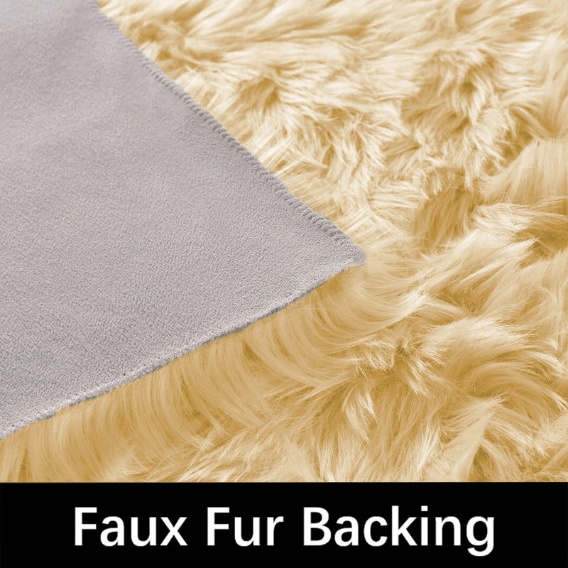 Latepis Yellow Round Rug 3ft Small Circle Faux Sheepskin Fur Rug Fluffy Boho Plush Rug Cute Furry Rugs for Bedroom Cushion Home Decor - Image 4