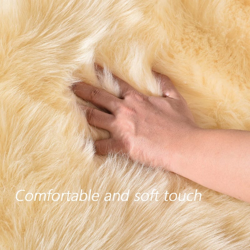 Latepis Yellow Round Rug 3ft Small Circle Faux Sheepskin Fur Rug Fluffy Boho Plush Rug Cute Furry Rugs for Bedroom Cushion Home Decor - Image 5