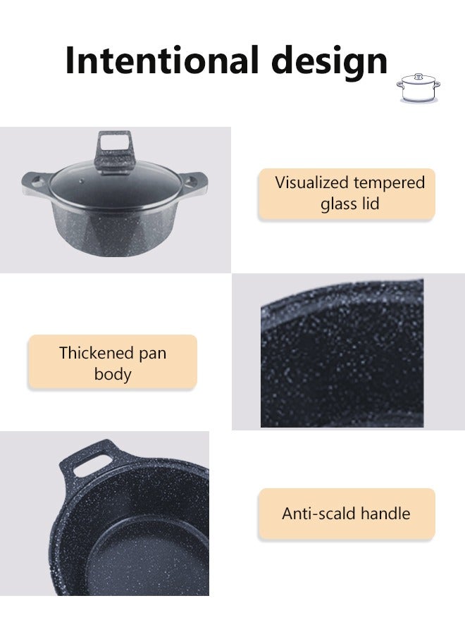 HK 12-Piece Kitchen Cookware set, Casserole Set And Frying Pan With Non Stick Cookware sets ,Finish Glass lid PFOA-Free  20-24-28-32 cm (Deep Stockpot) + 28 cm (deep Frying Pan)+ Pair Of Gloves（Grey） - Image 5