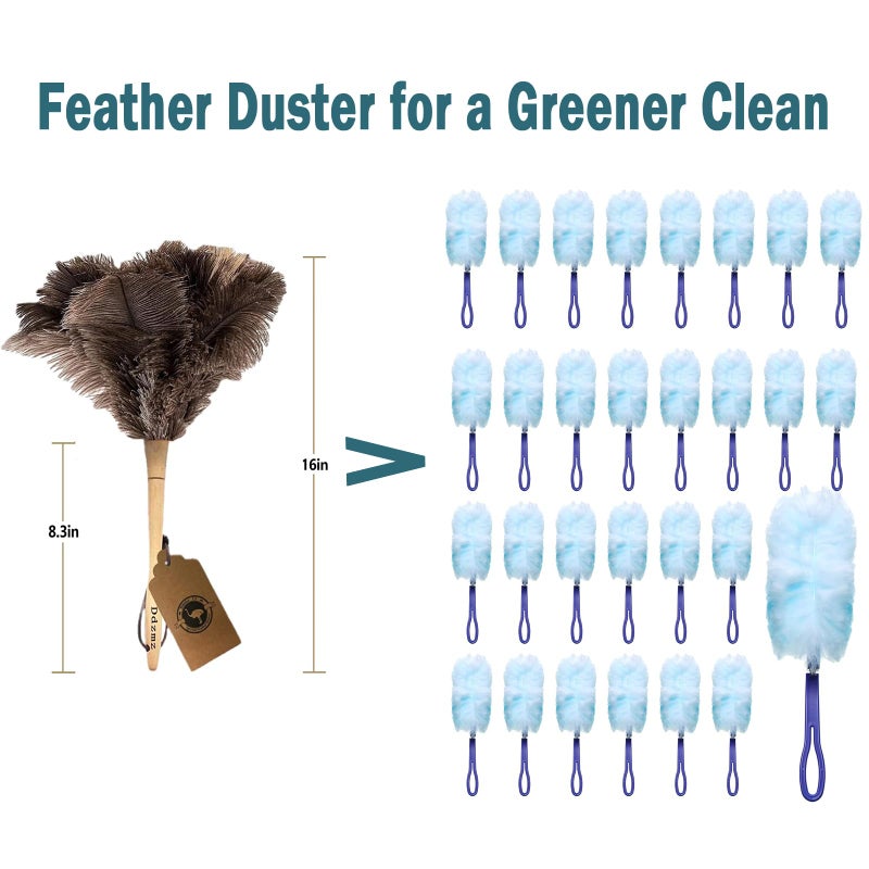 Ddzmz Feather Duster, Feather Dusters for Cleaning Ddzmz Fluffy Natural Genuine Ostrich Feathers with Wooden Handle Reusable Handheld Ostrich Feather Duster Cleaning Supplies, Gray and Brown(Length 16") - Image 2