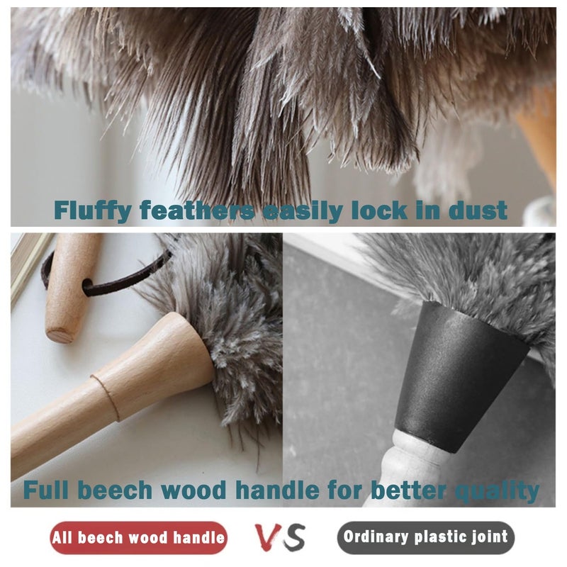 Ddzmz Feather Duster, Feather Dusters for Cleaning Ddzmz Fluffy Natural Genuine Ostrich Feathers with Wooden Handle Reusable Handheld Ostrich Feather Duster Cleaning Supplies, Gray and Brown(Length 16") - Image 5