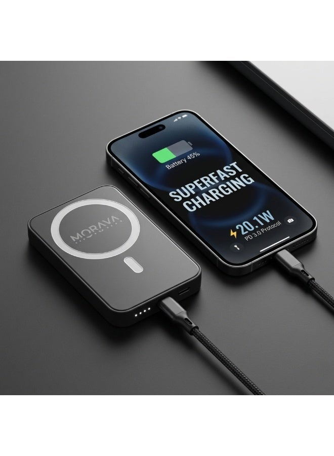 MORAYA CELL-01 10000mAh Magnetic Wireless Power Bank, 15W MagSafe Compatible Portable Charger, 20W PD Fast Charging Battery Pack for iPhone 17/16/15/14/13, Samsung Galaxy & USB-C Devices - Image 4