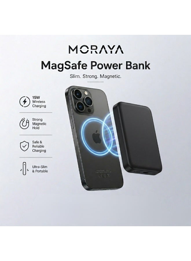 MORAYA CELL-01 10000mAh Magnetic Wireless Power Bank, 15W MagSafe Compatible Portable Charger, 20W PD Fast Charging Battery Pack for iPhone 17/16/15/14/13, Samsung Galaxy & USB-C Devices - Image 3