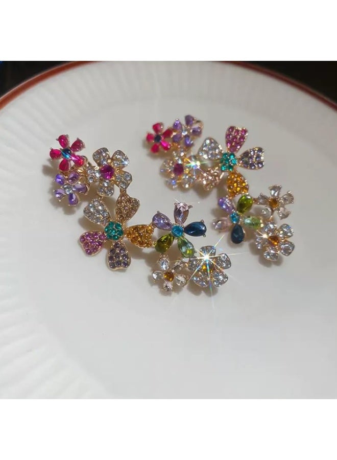 KHAJUL 1PC Flower Earrings, Exquisite Petal Design Earrings with Multicolor Crystals, Two-Way Stud and Cartilage Climber Ear Cuff for Women, Fashion Earrings in Gold Tone - Image 3