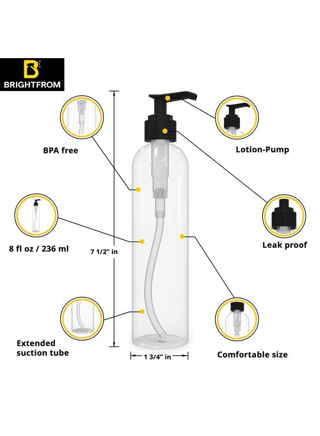 BRIGHTFROM Lotion Pump Bottles, Empty 8 OZ, BPA-Free Refillable Plastic Containers, Clear with Black Dispenser for - Soap, Shampoo, Lotions, Liquid Body Soap, Creams and Massage Oil (2 PACK) - Image 2